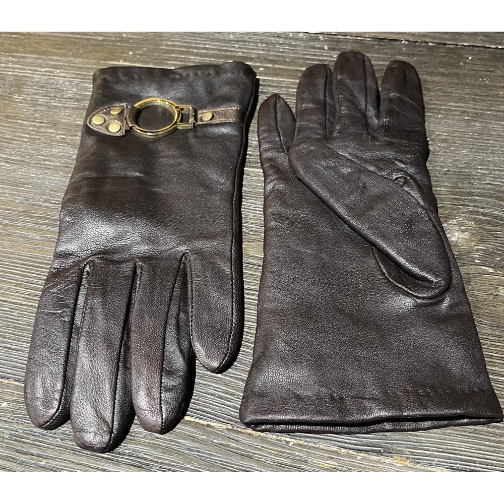 Soft Women's Brown Leather Driving Gloves Size 7.5-see Pics. Streaking On Thumb